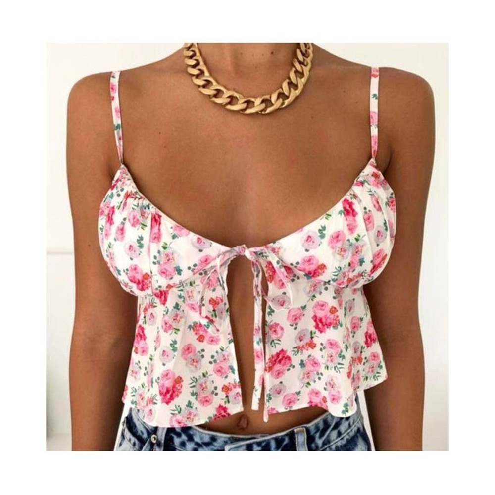 NEW Tiger Mist Valentina Pink Floral Ruched Sweetheart Tie Crop Top XS TM10235